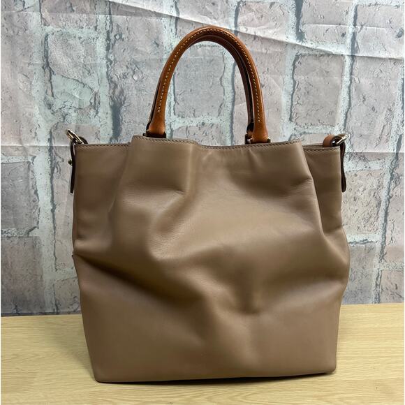 Dooney & Bourke Light Brown City Dawson European Smooth Leather Satchel Bag - Picture 4 of 14